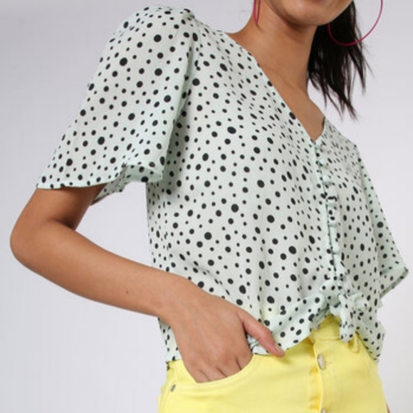 Rio Polka Dot Print V-Neck Flared Sleeve Top bust size upto 36 - Picture 5 of 7